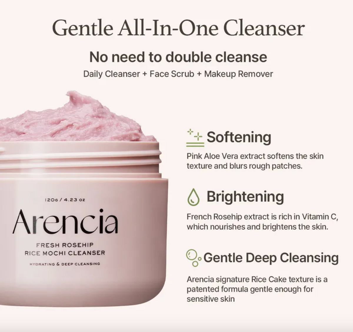 Arencia Fresh Rosehip Rice Mochi Cleanser