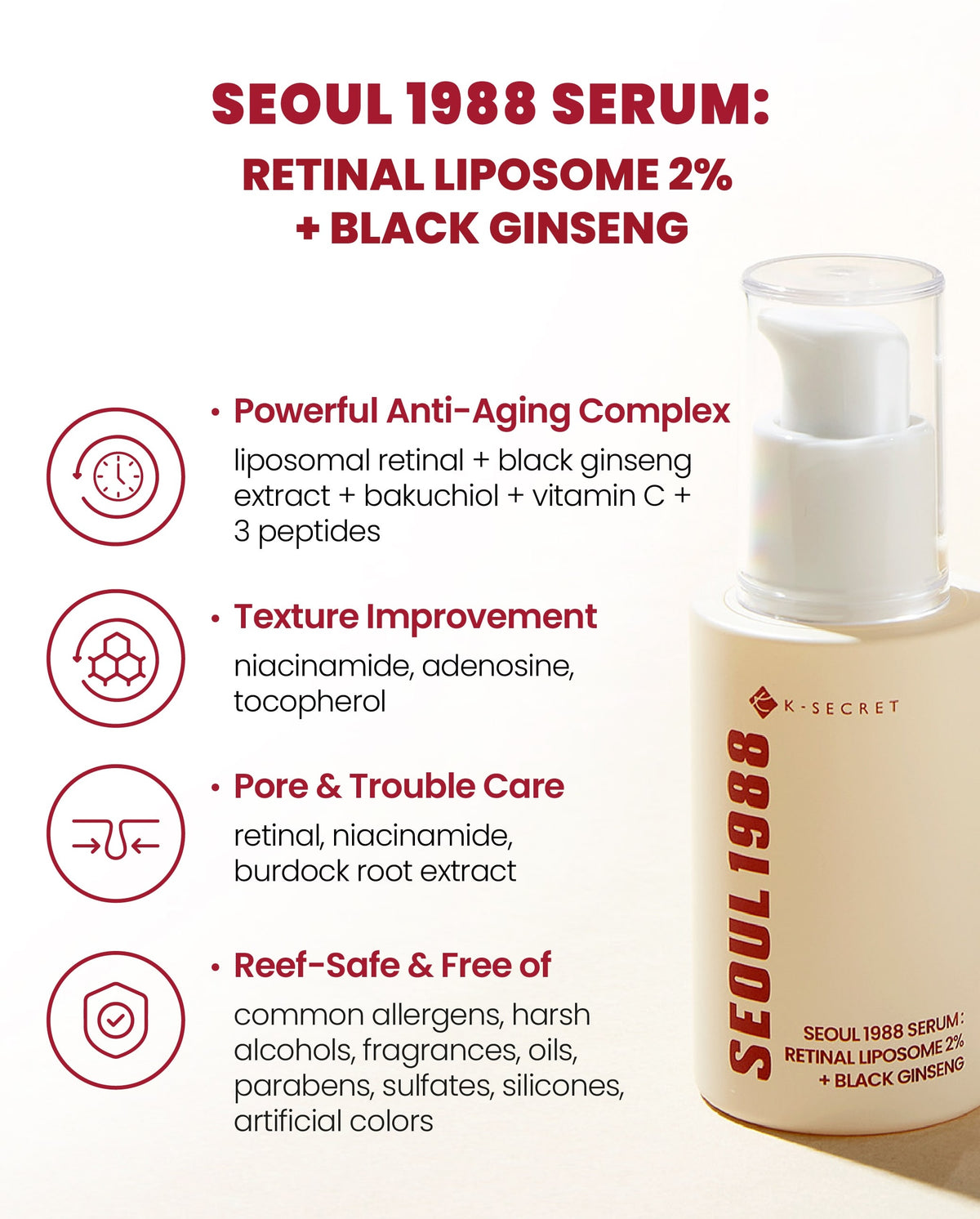 K-SECRET SEOUL 1988 Serum: Retinal Liposome 2% + Black Ginseng