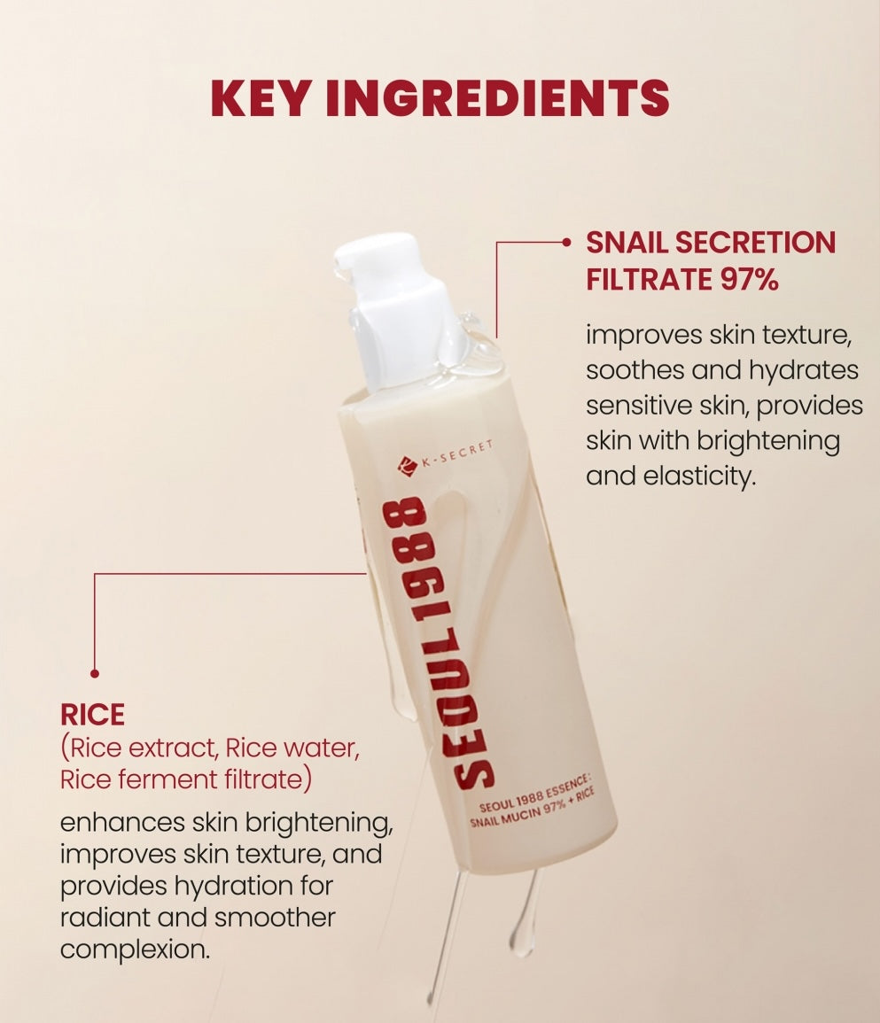 K-SECRET SEOUL 1988 Essence: Snail Mucin 97% + Rice